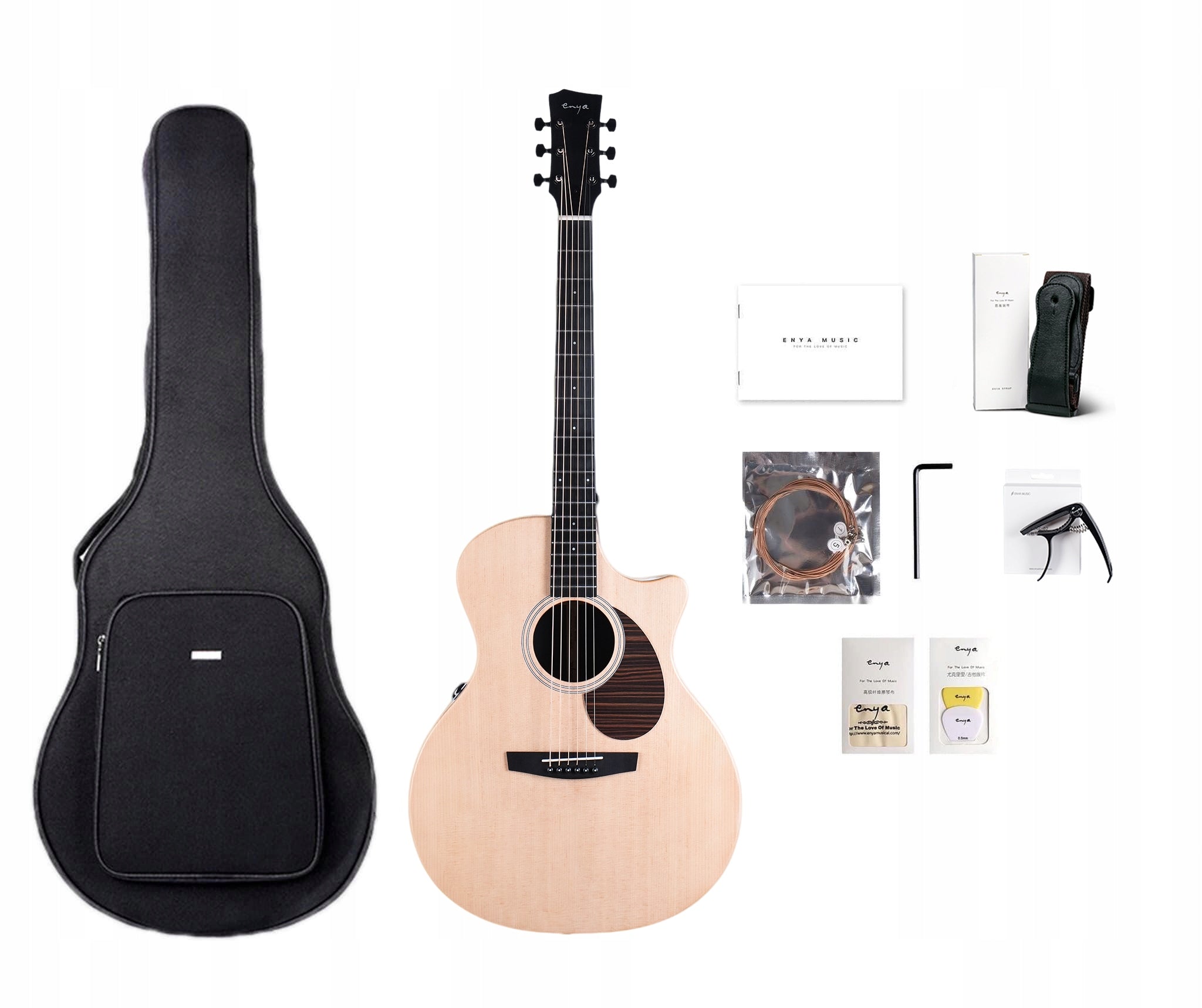 ENYA EGA-X1 PRO MAX Natural gitara akustyczna HPL z litym topem zestaw