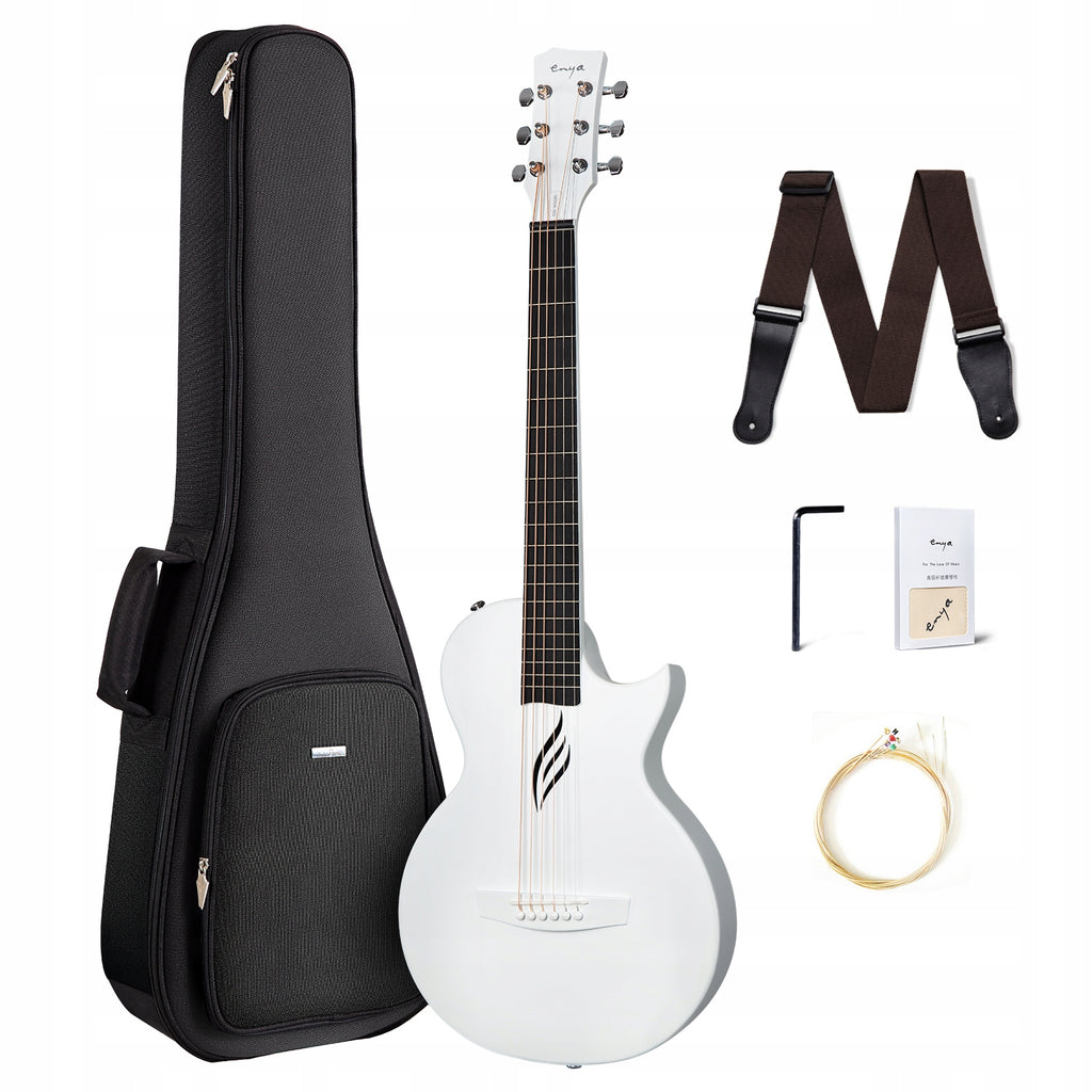 ENYA NOVA GO MINI White gitara akustyczna włókno węglowe podróżna zestaw
