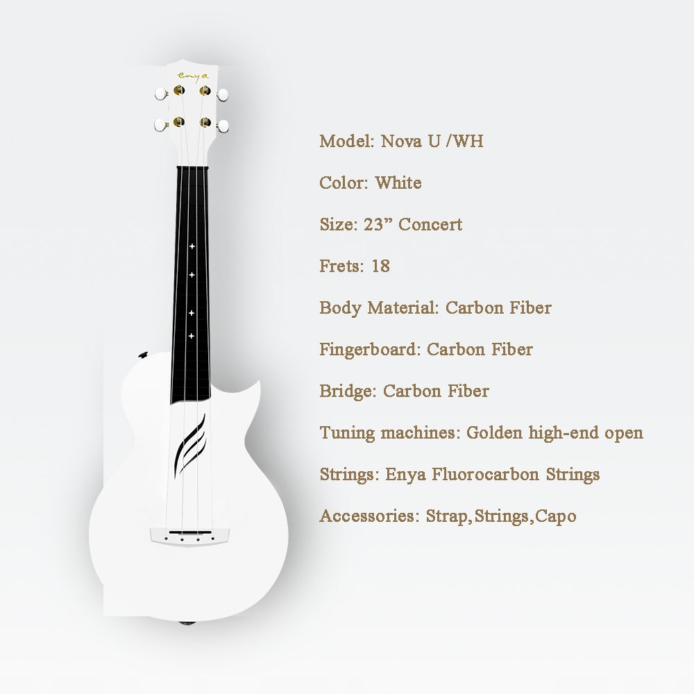 ENYA NOVA U - White Ukulele koncertowe włókno węglowe zestaw