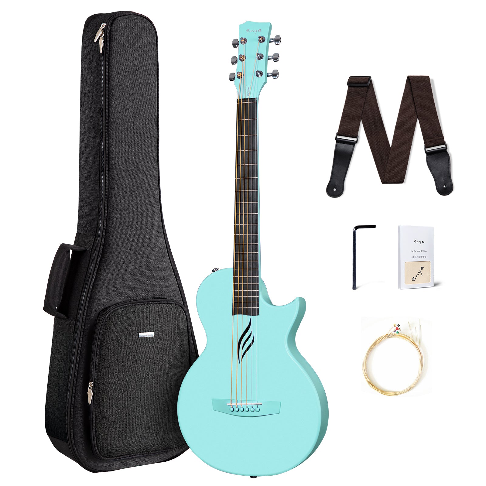 ENYA NOVA GO Blue gitara akustyczna włókno węglowe podróżna zestaw