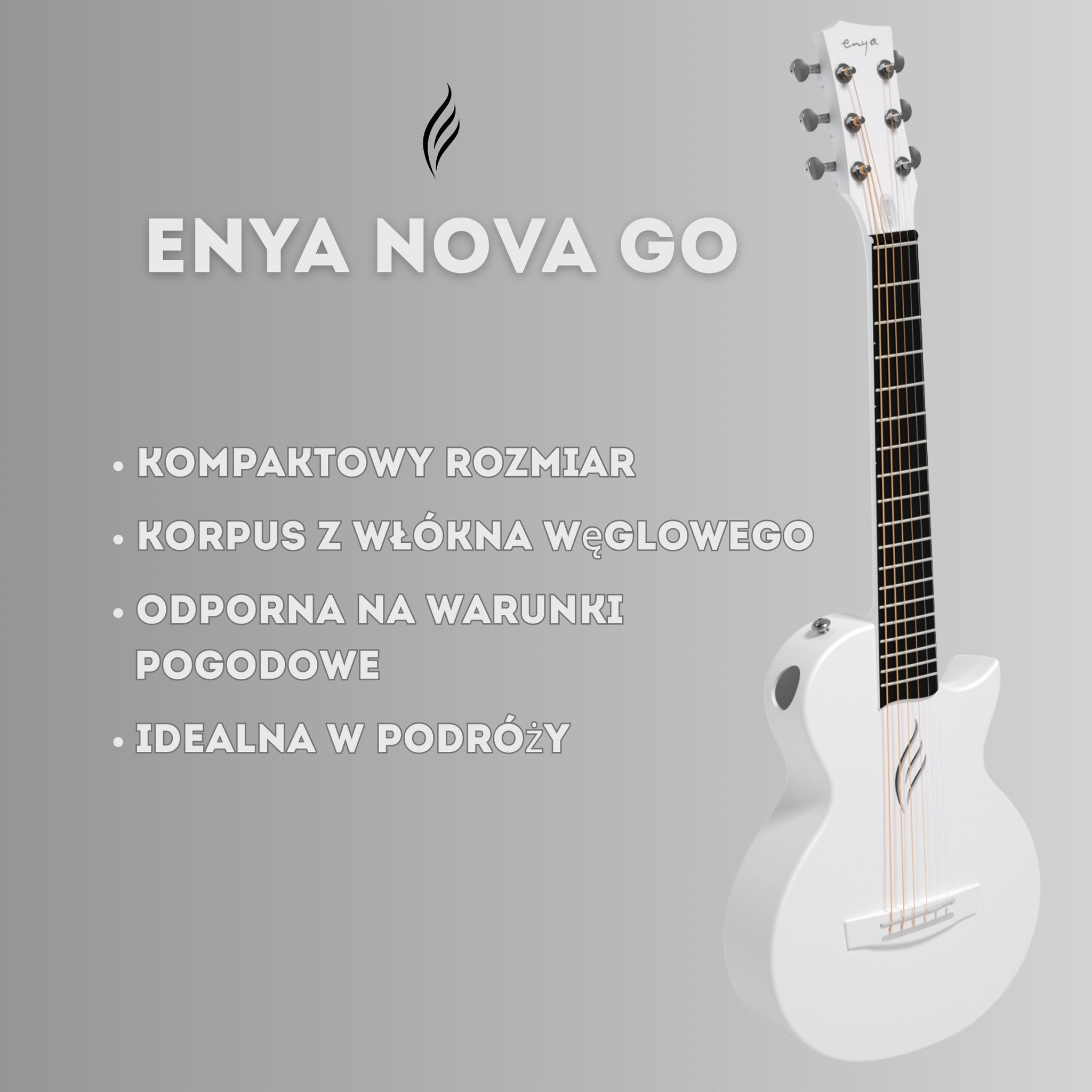 ENYA NOVA GO White gitara akustyczna włókno węglowe podróżna zestaw