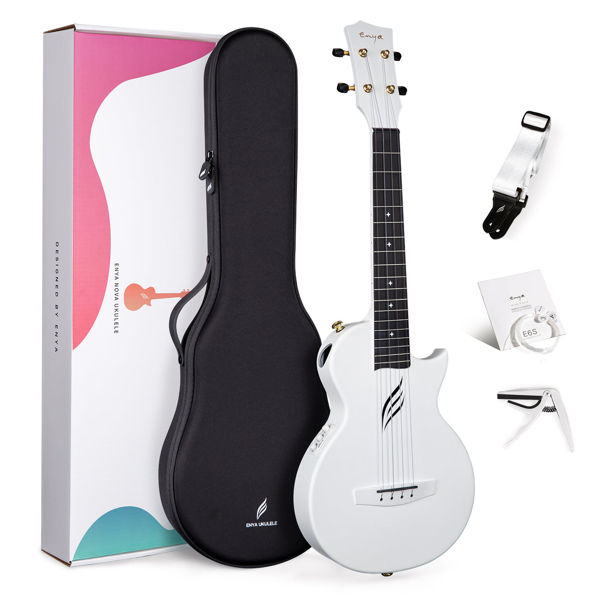 ENYA NOVA UE PRO White - elektroakustyczne ukulele tenorowe z włókna węglowego i systemem AcousticPlus