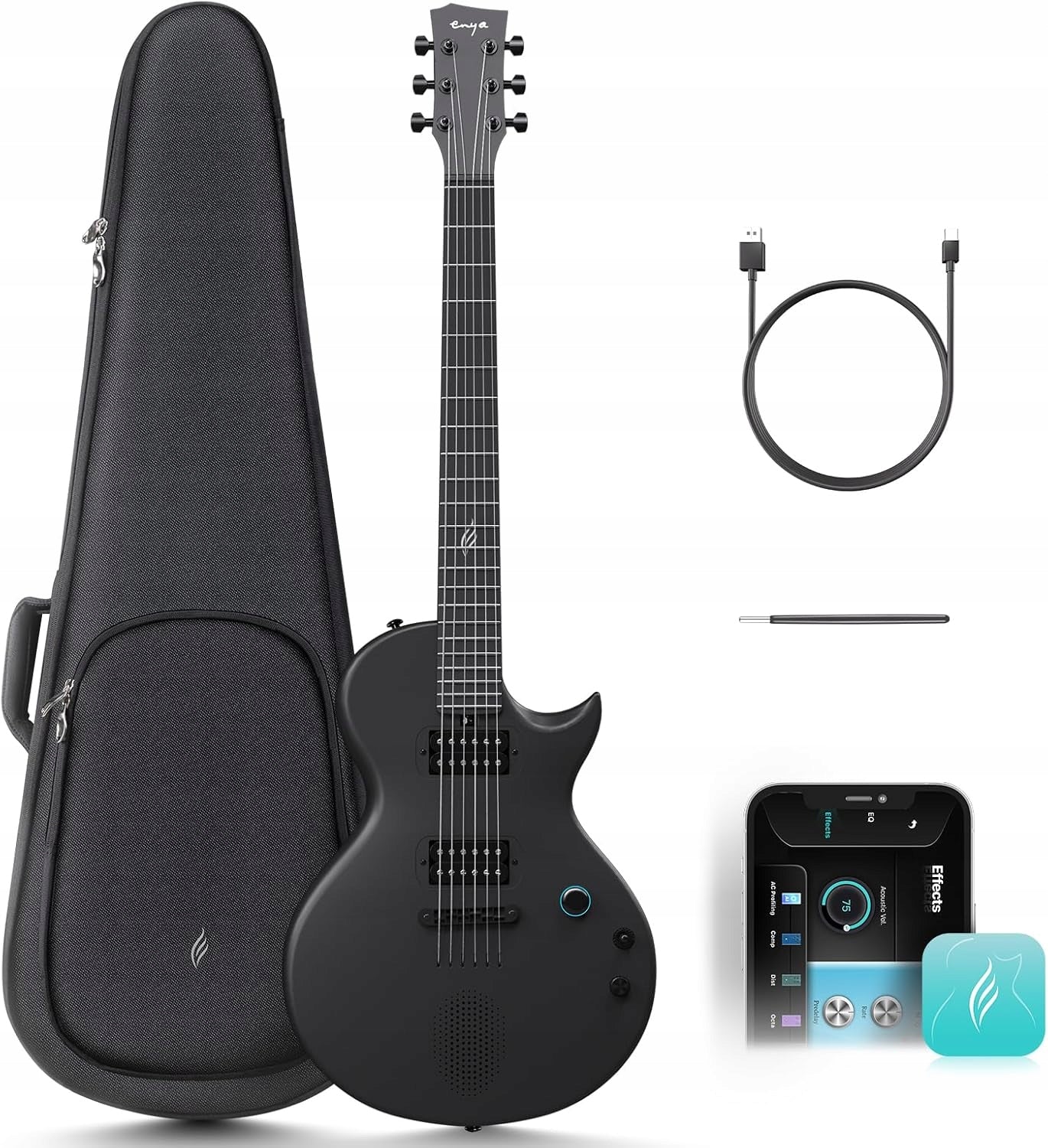 ENYA NOVA GO SONIC - Black gitara elektryczna karbon inteligentna zestaw