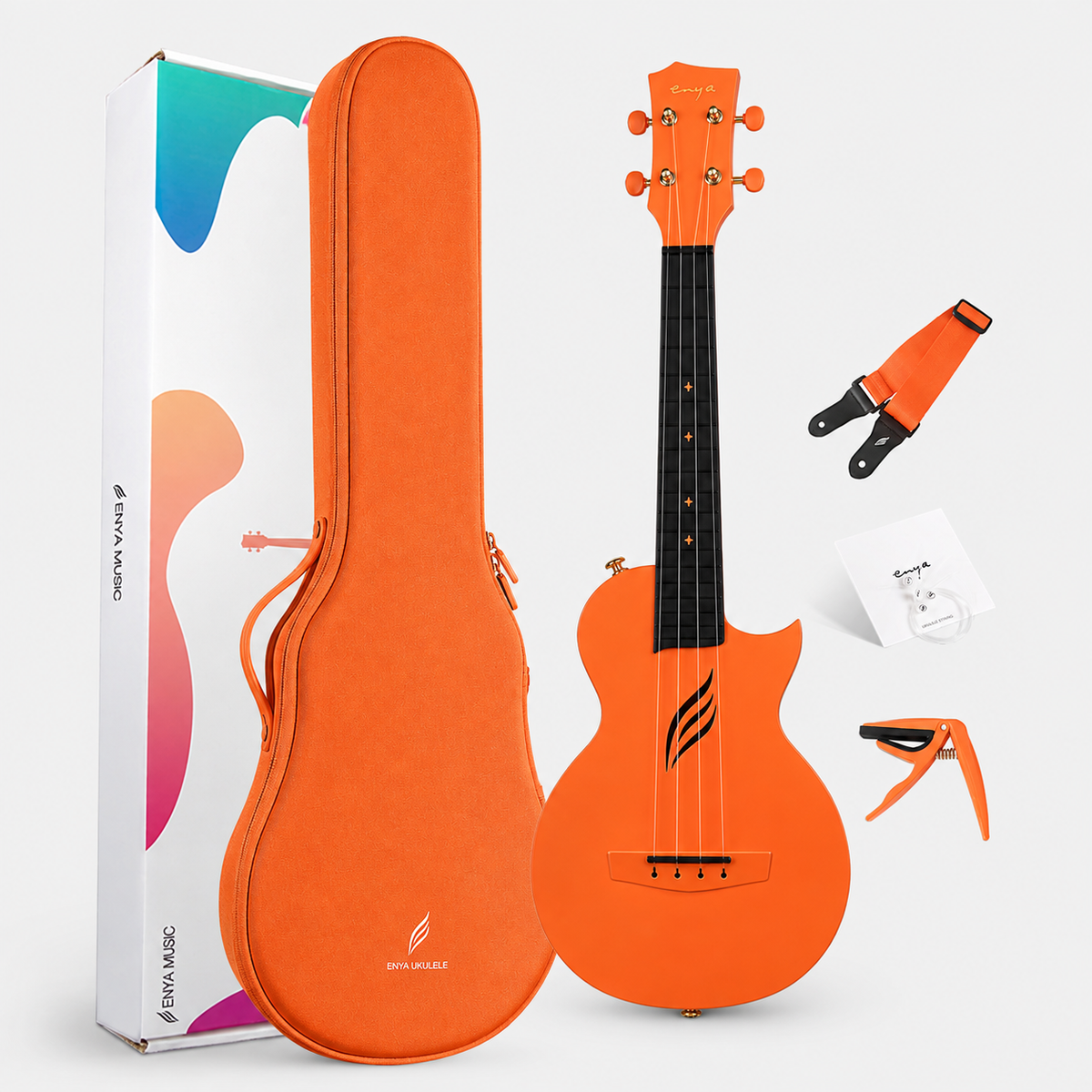 Ukulele Koncertowe Włókno Węglowe ENYA NOVA U Orange ZESTAW